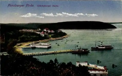 Ak Flensburg in Schleswig Holstein, Panoramablick auf die Flensburger Förde, Glücksburger Buch...