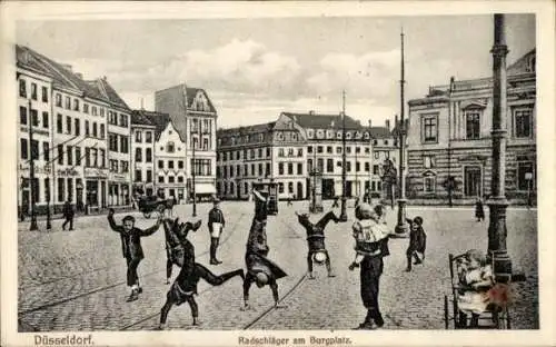 Ak Düsseldorf am Rhein, Radschläger am Burgplatz
