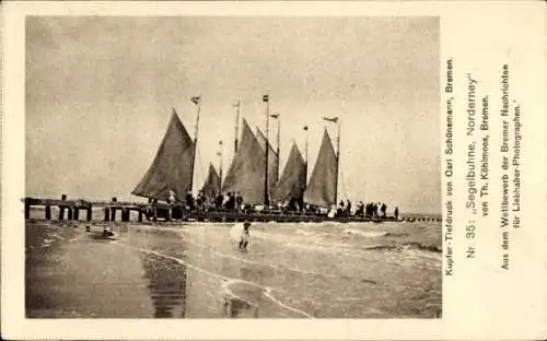 Ak Norderney in Ostfriesland, Segelbuhne, Kind am Strand
