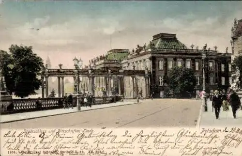 Ak Potsdam, Stadtschloss und Bittschriften Linde, historische Architektur, Postkarte 1904