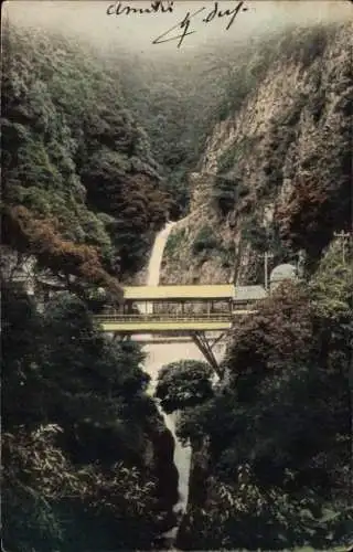 Ak Japan, Brücke, Wasserfall