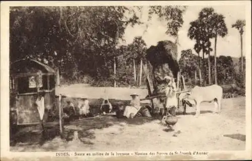 CPA Inde, Sieste au milieu de la brousse, Mission des Sors de Soseph d'Annec