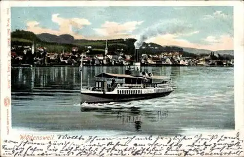 Ak Wädenswil Kanton Zürich, Schiff auf dem Wasser, malerische Landschaft, Ort Wädenswil