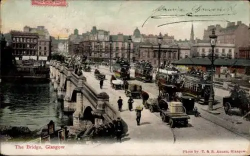 Ak Glasgow Schottland, Brücke,  Straßenverkehr, historische Architektur, Wassertunnel