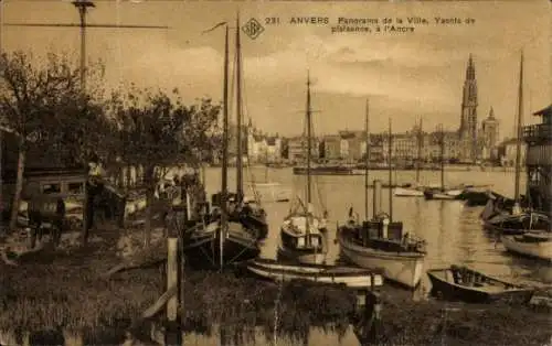 Ak Anvers Antwerpen Flandern, Panorama der Stadt, Yachten, Hafenansicht, historische Architektur