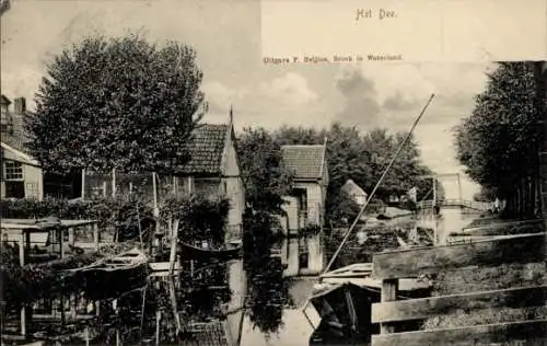 Ak Waterland Nordholland Niederlande, Wasserlandschaft, kleine Boote, alte Gebäude, viel Grün