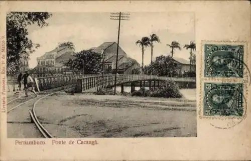 Ak Pernambuco Brasilien, Ponte de Cacangá, historische Brücke, Gebäude, Bäume, Eisenbahnschienen