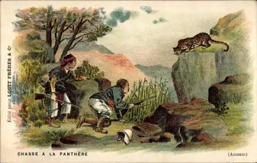 CPA Chasse a la Panthere, Reklame, Chocolat Louit
