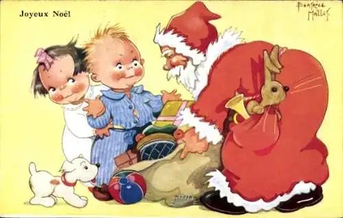 Künstler Ak Mallet, B., Glückwunsch Weihnachten, Weihnachtsmann, Kinder, Geschenke, Hund