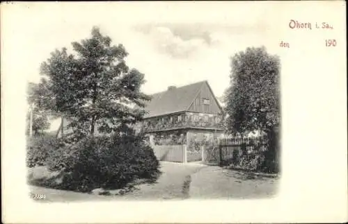 Ak Ohorn in Sachsen, Historisches Gebäude, ländliche Umgebung, Bäume, Weg, alte Architektur