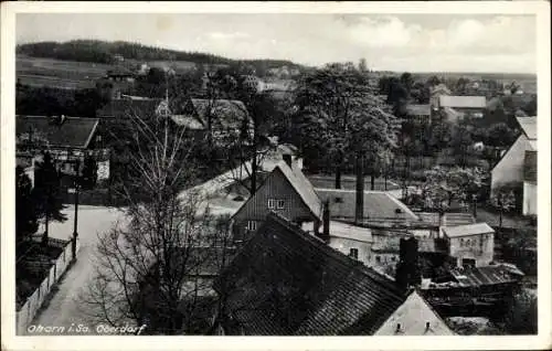 Ak Ohorn in Sachsen, Blick auf ein Dorf mit Wohnhäusern, Straßen, Bäumen, Wolken