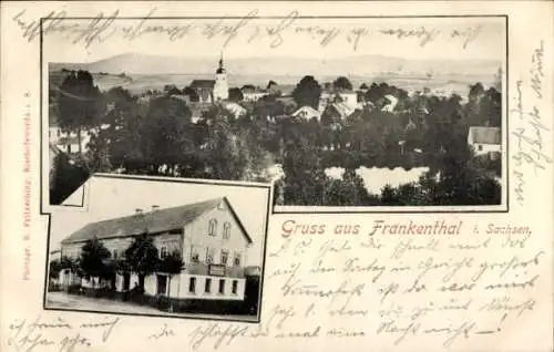 Ak Frankenthal in der Lausitz Sachsen, Gesamtansicht, Kirche, Gasthaus