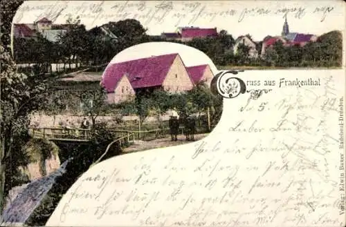 Ak Frankenthal in der Lausitz Sachsen, Blick in den Ort, Kirche