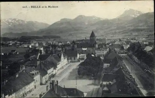 Ak Motélon Bulle Kanton Freiburg, Ortsansicht mit Umgebung