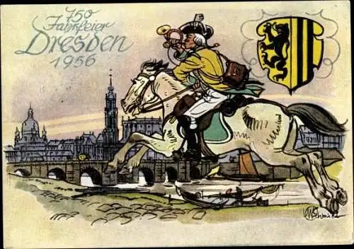 Künstler Ak Schmidt, Dresden, 750 Jahrfeier, Briefmarkenausstellung Sachsenschau, Postillion um 1770