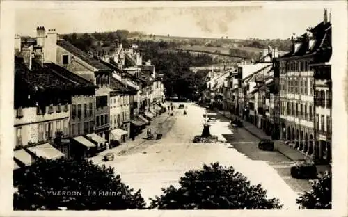 Ak Yverdon Kt. Waadt, La Plaine, Platz, Denkmal, Gebäude