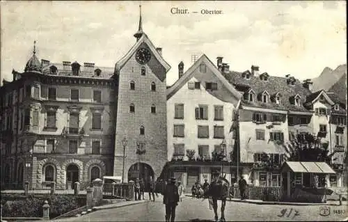 Ak Chur Kt. Graubünden Schweiz, Obertor, Pferd, Straßenpartie