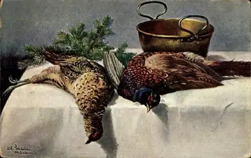 Ak Erlegte Vögel, Jagd, Schale, Tannenzweige
