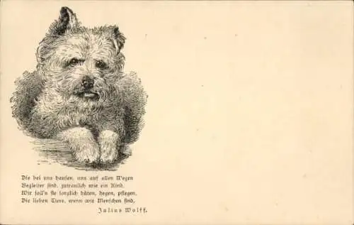 Ak Tier-Porträt, Zitat von Julius Wolff, Die bei uns hausen, uns auf allen Wegen...