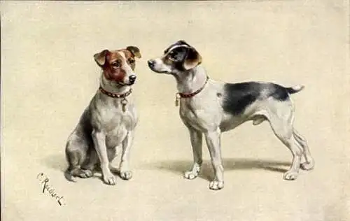 Künstler Ak Reichert, C., Zwei Hunde, Halsband, Tierporträt