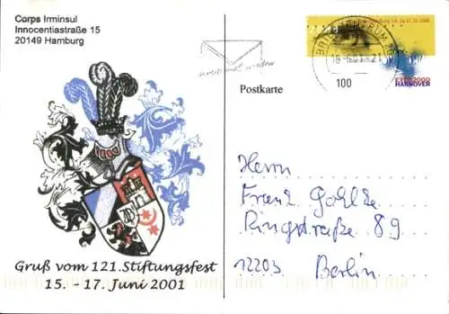Studentika Ak Hamburg, Corps Irminsul, Innocentiastraße 15, 121. Stiftungsfest 2001, Wappen