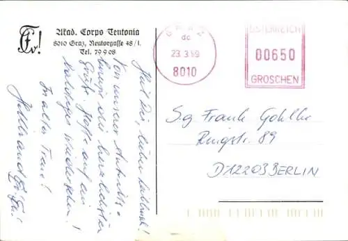Studentika Ak Graz, Akad. Corps Teutonia, Neutorgasse 48/I, Wappen