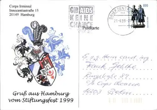 Studentika Ak Hamburg, Corps Irminsul, Stiftungsfest 1999, Innocentiastraße 15, Wappen