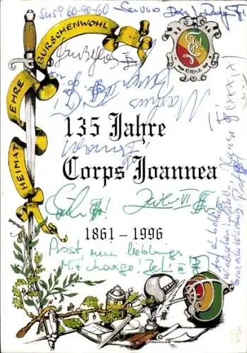 Studentika Ak Graz, Akad. Corps Joannea, 135 Jahre 1861-1996, Leonhardstraße 32, Wappen