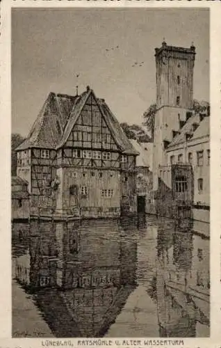 Künstler Ak Lüneburg in Niedersachsen, Ratsmühle, alter Wasserturm