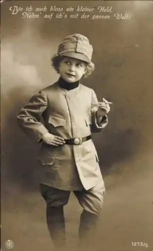 Ak Kind in Uniform mit Zigarette, Bin ich auch bloss ein kleiner Held