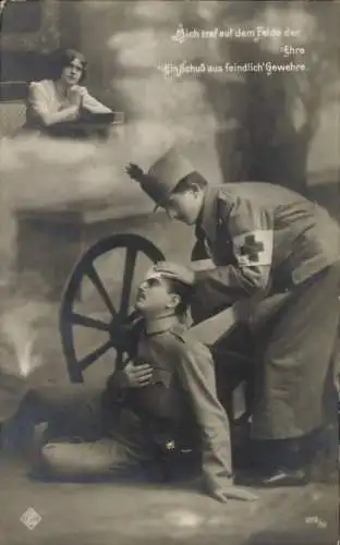 Ak Verwundeter Soldat, I WK, Mich traf auf dem Felde der Ehre ein Schuss aus feindlich'Gewehre