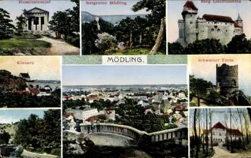 Ak Mödling in Niederösterreich, Husarentempel, Burgruine, Schwarzer Turm, Klausen