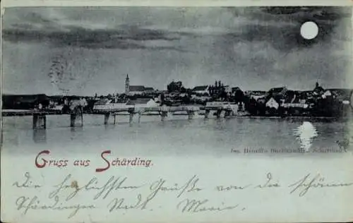 Mondschein Ak Schärding in Oberösterreich, Gesamtansicht