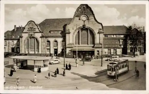 Ak Mönchengladbach am Niederrhein, Bahnhof, Straßenbahn