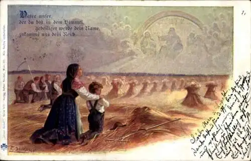 Künstler Ak Döcker, E., Feldarbeiter, Gebet