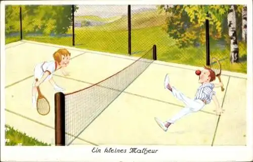Ak Ein kleines Malheur, Tennisspiel, Humor