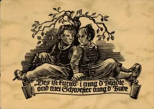 Künstler Ak Beuttner, P., Liebespaar unter Baum, Volkstracht