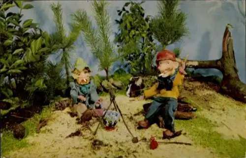 Ak Puppen, Kasper und Räuber, Lagerfeuer