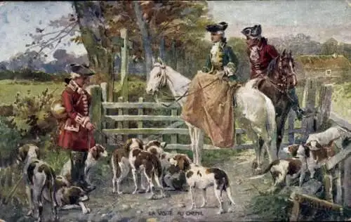 Künstler Ak Nach der Jagd, Jagdhunde
