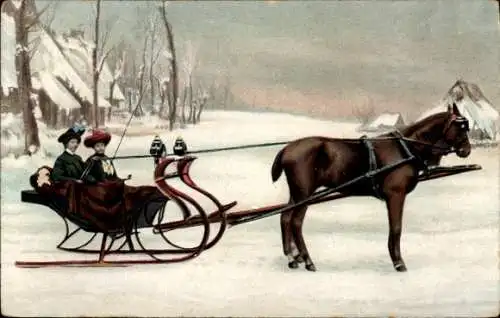 Ak Pferd, Schlittengespann, Winter