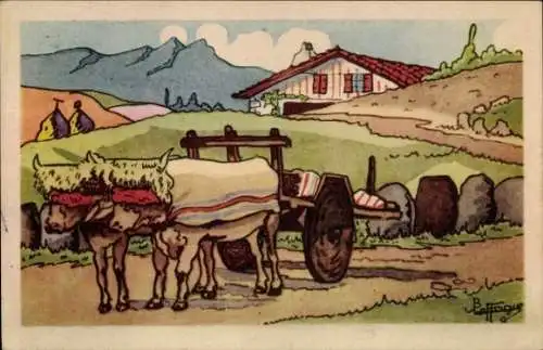Künstler Ak Baskenland, Ochsengespann