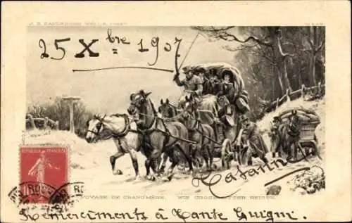 Künstler Ak Voyage de Grand-Père, Kutsche