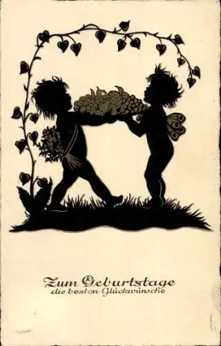 Scherenschnitt Ak Glückwunsch Geburtstag, Elfen