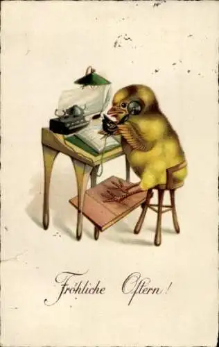 Litho Glückwunsch Ostern, Küken, Telefon