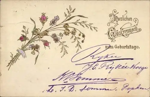 Glitzer Ak Glückwunsch Geburtstag, Blumen