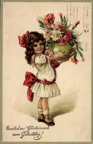 Ak Glückwunsch Geburtstag, Mädchen mit Blumen