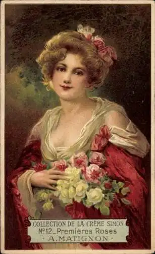 Künstler Ak Matignon, A., Frauenbildnis mit Rosen, Portrait