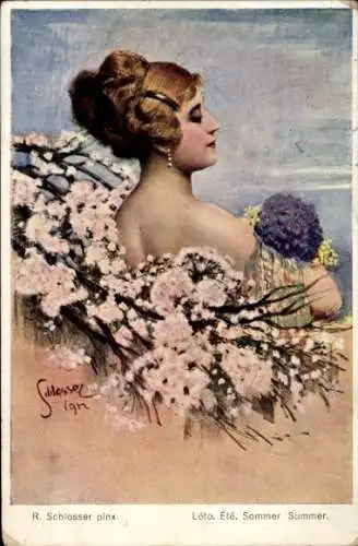 Künstler Ak Schlosser, R., Frauenbildnis, Sommer