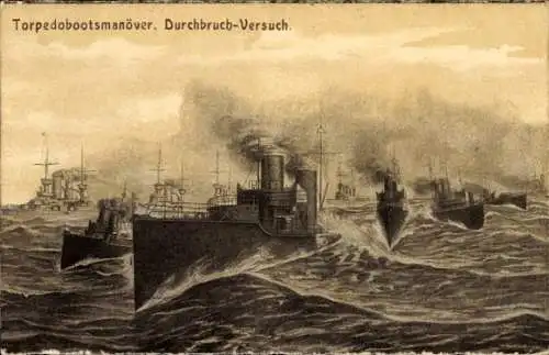 Ak Deutsche Kriegsschiffe, Torpedobootsmanöver, Durchbruch-Versuch
