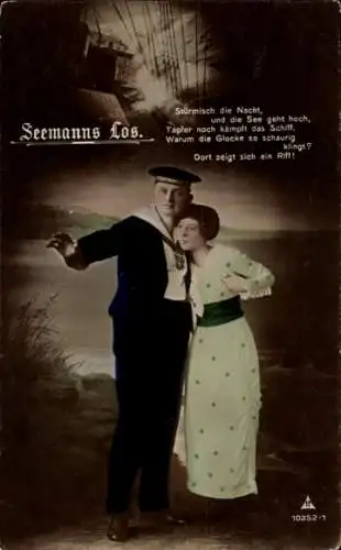 Ak Deutscher Marinesoldat mit Frau, Liebespaar, Seemanns Los